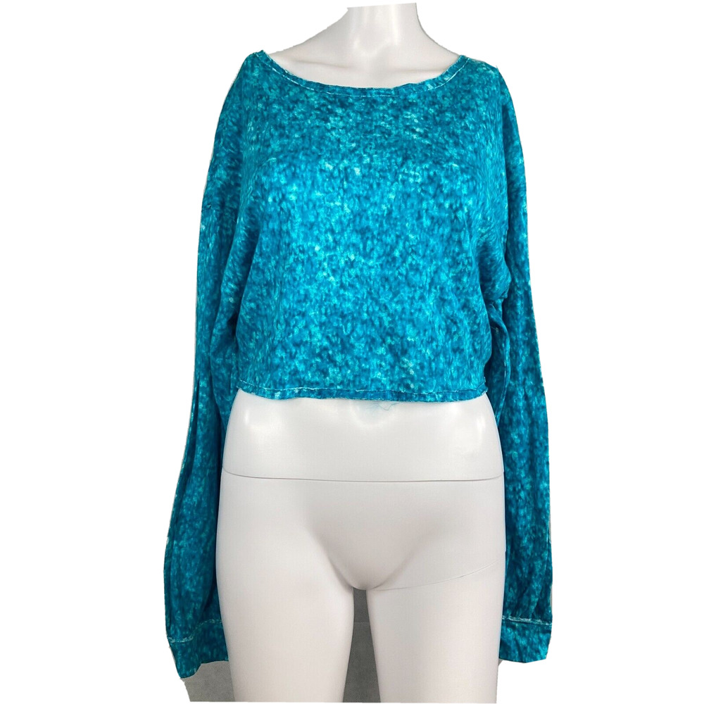 Free People Movement Shirt Womens M Blue Cotton Backstage Criss Cross Back Crop